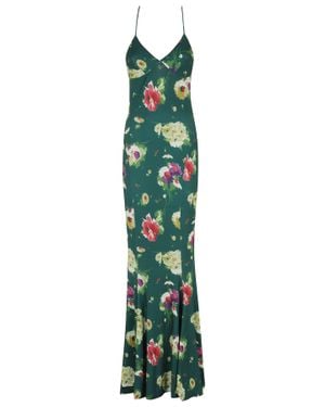 Norma Kamali Low Back Slip Fishtail Floral Polyester Maxi Dress - Green