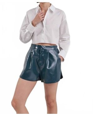 Grey Lab High-Waisted Faux Leather Shorts - Blue