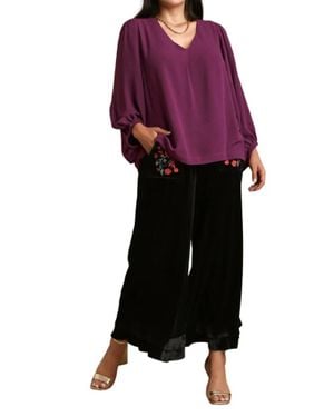 Umgee V-Neck Long Sleeve Tunic Blouse - Red