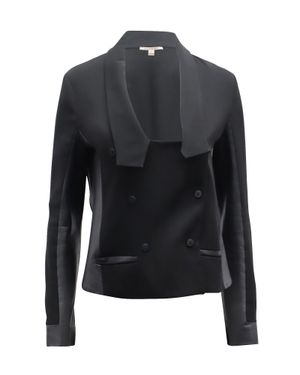 Diane von Furstenberg Leather-Trimmed Double-Breasted Blazer - Black