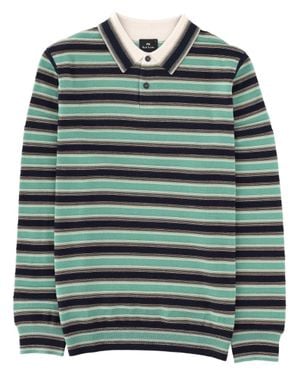 Paul Smith Striped Merino Wool Long-Sleeve Polo Shirt - Green