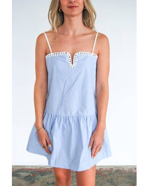 Day + Moon Stitched Detailed Mini Dress - Blue
