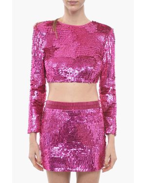 retroféte Long-Sleeved Leanne Sequined Crop Top - Pink