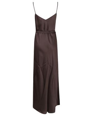 Antonelli Minimalist Long Silk Blend Dress With Matching Waist Belt - Purple