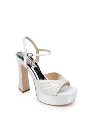 Badgley Mischka Bryleigh Mp7421 Sandals Satin Block Heel Gal2105 - White