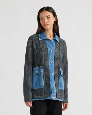 NVLT Cardigan With Denim Shirt Twofer - Blue