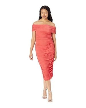 Little Mistress Hoxton Dress Ruched Off The Shoulder Jdm575 - Red