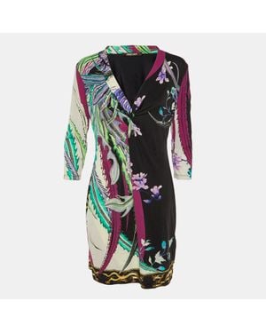 Roberto Cavalli Abstract Floral Print Jersey Knotted Mini Dress - Purple