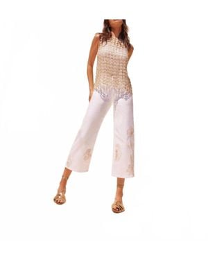 Charlie b Floral Embroidered Cropped Flare Twill Pants - Pink