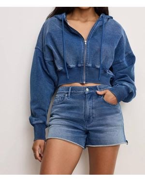 GOOD AMERICAN Jeanius Zip Up Hoodie - Blue