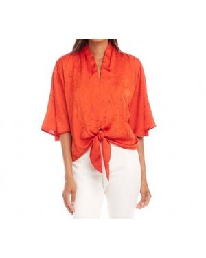 Karen Kane Flare Sleeve Tie Front Top - Red