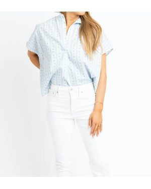 Karlie Floral Stripe V-Neck Collar Top - Blue