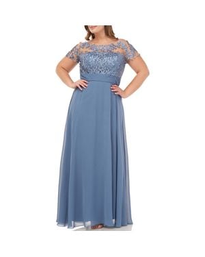 JS Collections Plus Chiffon Floral Evening Dress - Blue