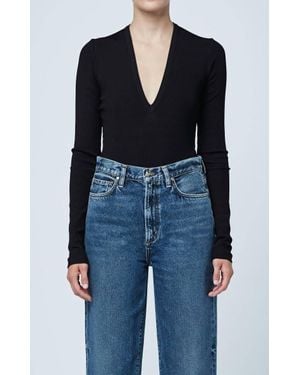 Goldsign Rib Deep V Front Bodysuit - Blue