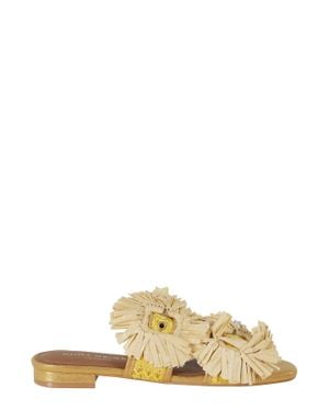 Kurt Geiger Raffia Floral Appliques Synthetic Flat Sandals - Metallic