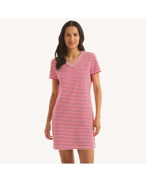 Nautica Striped Tipped V-Neck Dress - Red