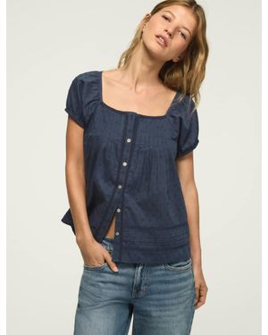 Lucky Brand Cap Sleeve Lace Peasant Top - Blue