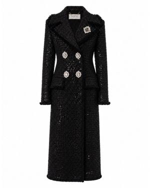 Philipp Plein Tweed Long Coat Paillettes - Black