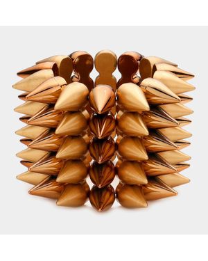 Fashnzfab 5-Row Spike Cone Stud Stretch Bracelet Bronze, Matte - Brown