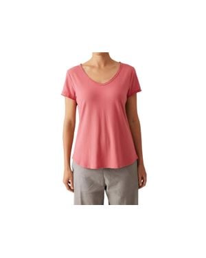 cut-loose Raw Edge V-Neck Tee - Red