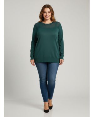 TRUEDAMES Classic Round Neck Shimmer Knit Tunic - Green
