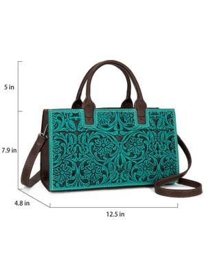Trinity Ranch Floral Tooled Leather Western Satchel Tote Bag - Green