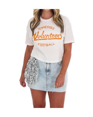 Livy Lu Football Stencil Cropped Tee - Blue