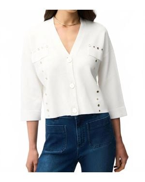 Joseph Ribkoff Mirrored Grommet Accent Crop Cardigan - White