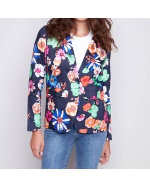 Charlie b Printed Linen Blazer - Blue