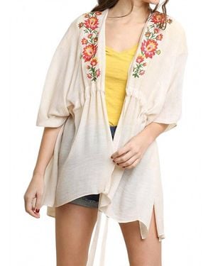 Umgee Floral Embroided Kimono - White