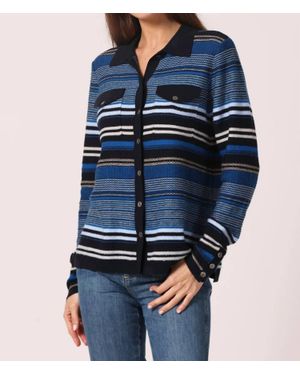 Minnie Rose Novelty Stripe Camp Shirt - Blue