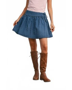 Buttermelon Dotted Swiss Gathered Mini Skirt - Blue