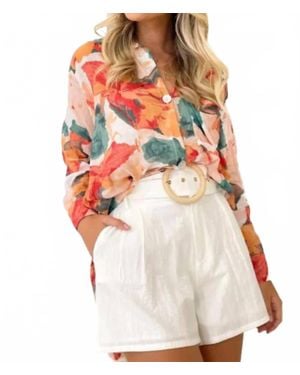 Shiying Fashion Long Button Down Floral Top - White