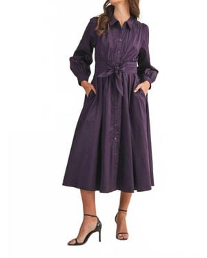 ..,merci Pintuck Waist Tie Front Midi Dress - Purple