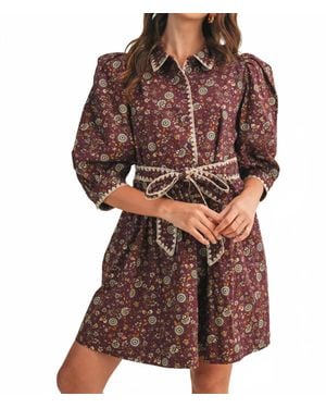 ..,merci Blanket Stitch Floral Mini Dress - Brown