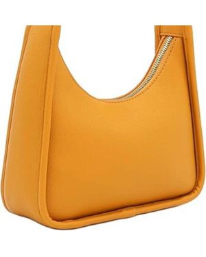 Bariq Small Minimalist Shoulder Bag For Faux Leather Underarm Purse, Chic Top Handle Handbag For Everyday, Mustard - Orange