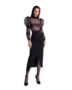Saiid Kobeisy Polka Dot Tulle Blouse With Floral Lace Detailing - Blue