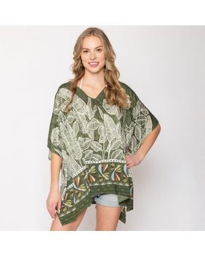 TRUEDAMES Leaf Print Cover Up Poncho - Green