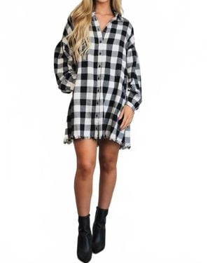 Risen Pumpkin Patch Plaid Shirt Dress - Black