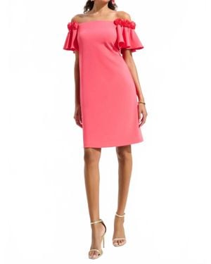 Joseph Ribkoff Rosette Off-Shoulder A-Line Dress - Pink