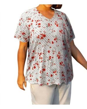 On The Plus Side Printed Short Sleeve V-Neck Tunic - White