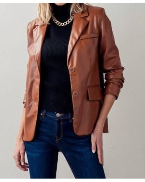Love Tree Faux Leather Lapel Neck Single Breasted Blazer - Blue