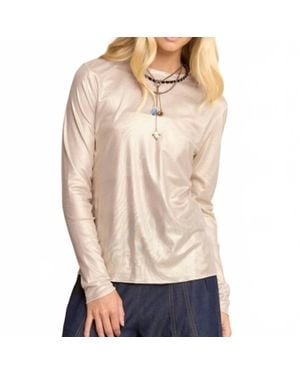 Davi & Dani Metallic Mesh Long Sleeve Layering Top - Natural