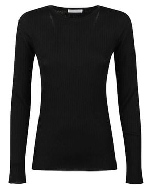 Majestic Filatures Fitted Long-Sleeve Top With Ribbed Texture And Round Neckline - Black