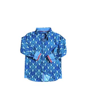 TukTuk Designs Boy's Reindeer Plaid Long Sleeve Shirt - Blue