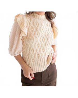 Voya Polka Dot Sheer Sleeve Sweater - Natural