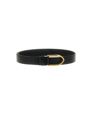 Jacquemus Smooth Leather Slim Belt With-Tone Buckle And Embossed Logo - Black
