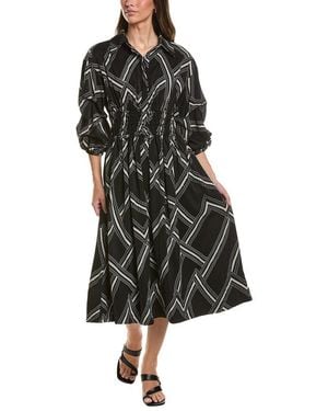 Gracia Printed Shirt Collar Dress - Black