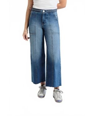 1822 Denim High Rise Wide Leg Braided Waistband Denim Jeans - Blue