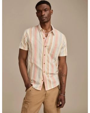 Lucky Brand Linen Short Sleeve Stripe Shirt - Natural